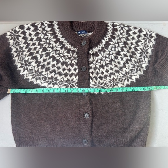 NWT Fuzzy Fair Isle Cardigan Sweater in Brown - Picture 7 of 15